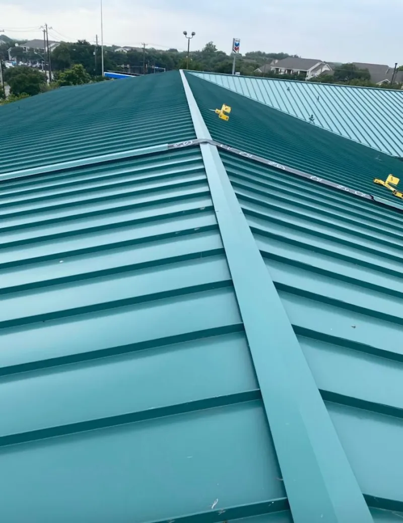 Green commercial metal roof ridge and valley for Metal Roof Repair in Lindsay